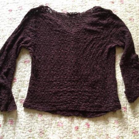 Image 2 of Pretty Chocolate Stretch Lace Flounce Sleeve Top, size 18