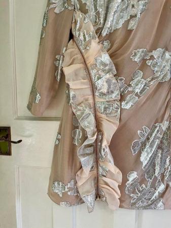 Image 3 of Self Portrait Pink Blush Metallic Silver Frill Floral Dress