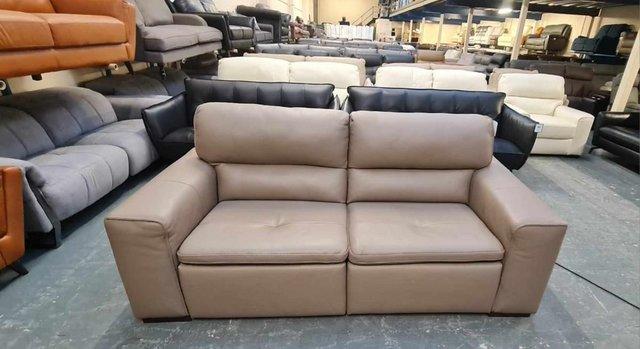 Image 4 of Cubo taupe grey leather electric recliner 3 seater sofa
