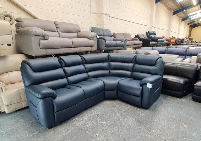 Image 4 of New La-z-Boy Staten blue leather corner sofa