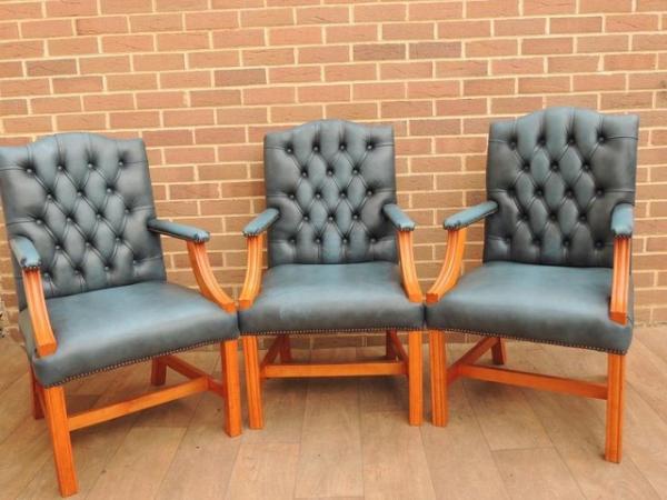 Image 7 of 3 Blue Chesterfield Chairs (UK Delivery)
