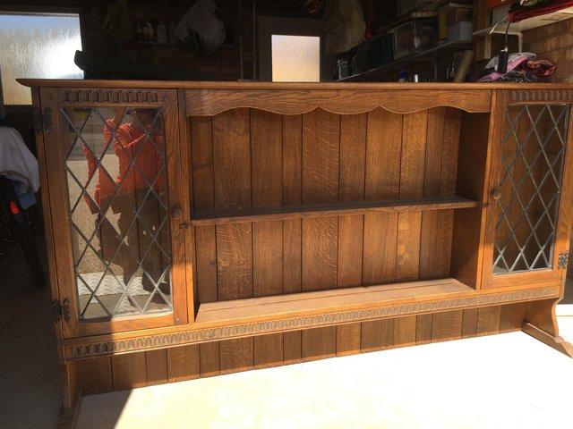Preview of the first image of SOLID OAK DRESSER TOP WITH TWO DISPLAY CUPBOARDS (LEADED) L.