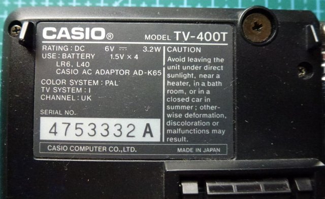 Image 3 of Casio TV-400T 2 inch LCD pocket analogue UHF TV