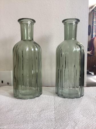 Image 3 of 2 Ribbed bottle vase, coloured glassGreen VGC