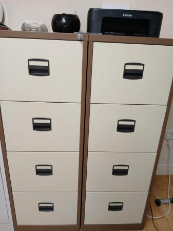 Image 1 of Two 4-Drawer Cream/Brown Filing Cabinets