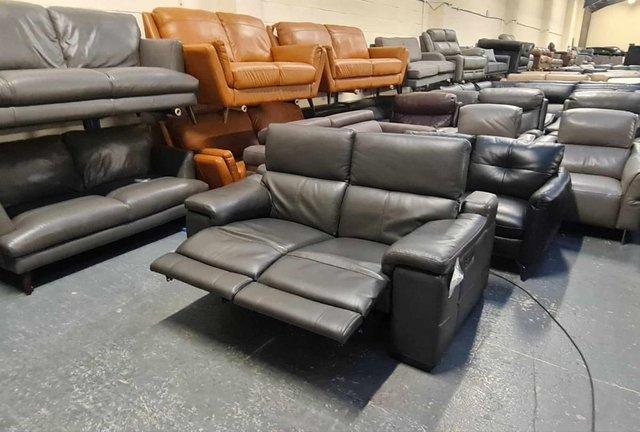 Image 11 of Laurence dark grey leather electric recliner 2 seater sofa
