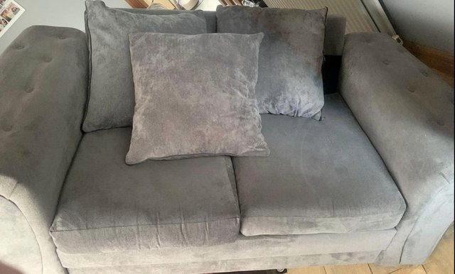 Preview of the first image of Verona grey velour sofa for sale.