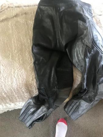 Image 2 of Black and silver Leather motorcycle pants