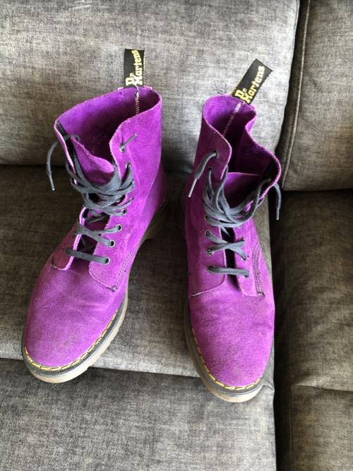 Preview of the first image of Dr Martens PURPLE 16 hole SUEDE boots.