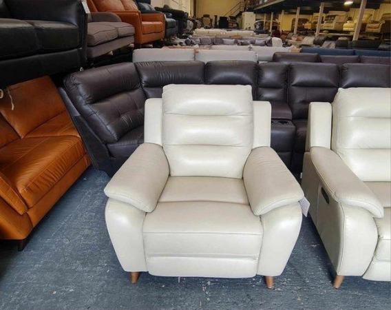 Image 6 of La-z-boy Madison ivory leather electric recliner 2 armchairs