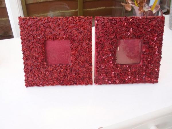 Image 1 of Two small red sequined photo frames