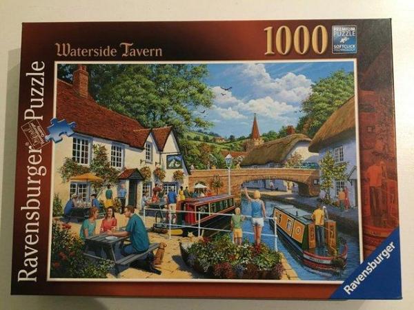 Image 2 of Ravensburger 1000 piece jigsaw titled Waterside Tavern.