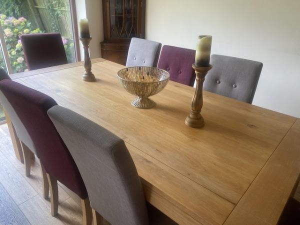 Image 1 of Lindos Dining Table & 4 Grey +  4 Red Lucy Chairs