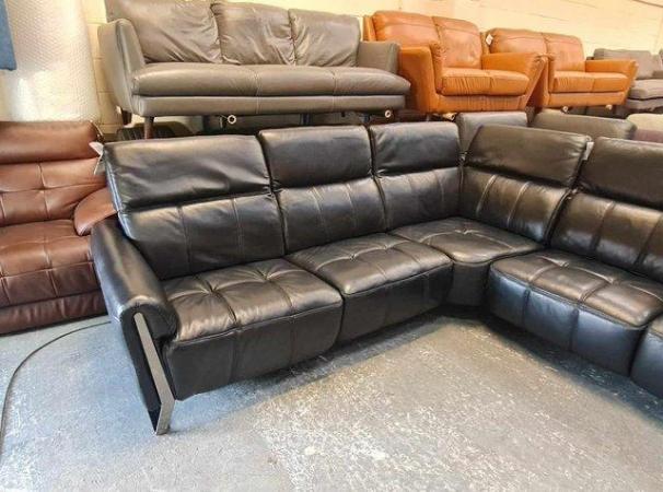 Image 9 of Packham black leather electric recliner corner sofa