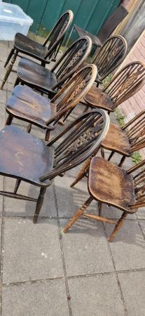 Image 7 of Mid Century wheelback farmhouse wooden dining chairs x 8