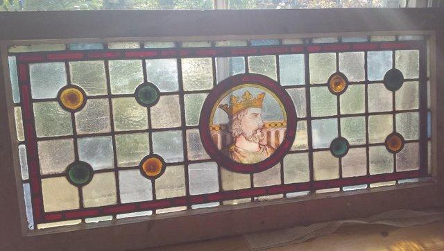 Image 3 of 'THE KING' Victorian/Edwardian Stained Glass Window Panel