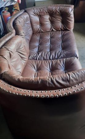 Image 3 of Leather 2 seater sofa with studwork