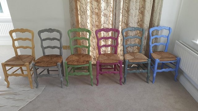 Image 2 of Chairs x 6 Rustic / Shabby Chic Painted Ladder Back Chairs