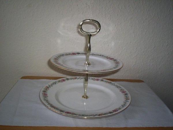 Image 3 of Paragon 'Belinda' 2 Tier Cake Stand 10" and 8" Plates Rare a