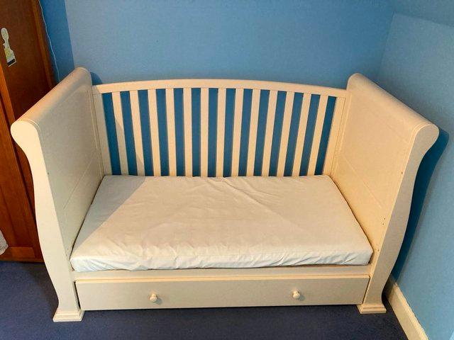 Preview of the first image of Sleigh Cot Bed with Drawer & Mattress.