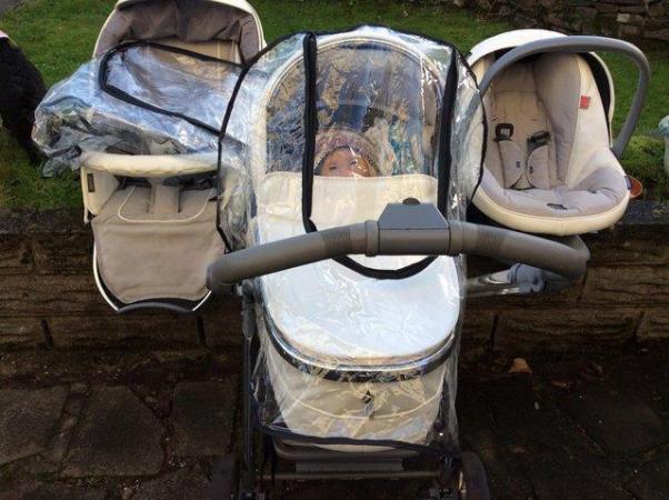 Image 2 of Baby leather pram pushchair and baby chair all with covers