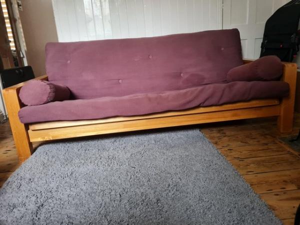 Image 1 of Futon Company 3 Seater Oak Sofa Bed