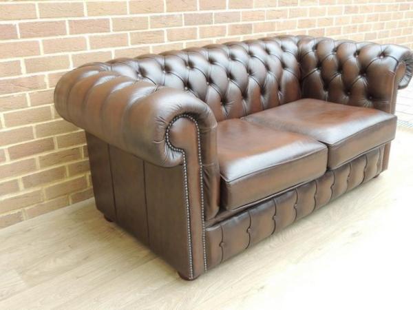 Image 2 of Saxon Chesterfield Antique Brown Sofa (UK Delivery)