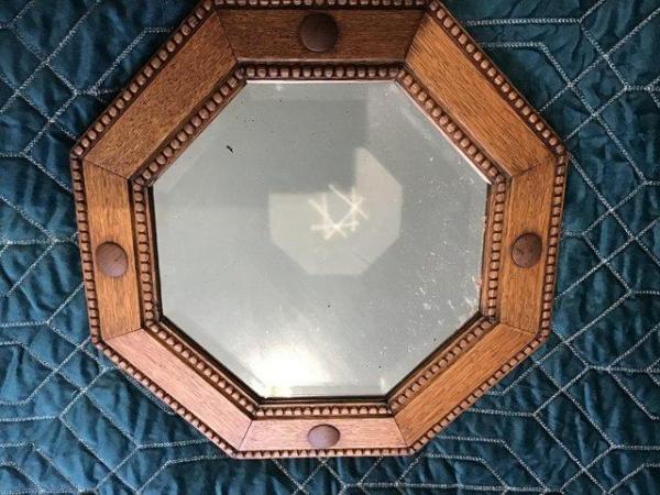 Image 5 of Antique Oak Framed Octagonal Mirror
