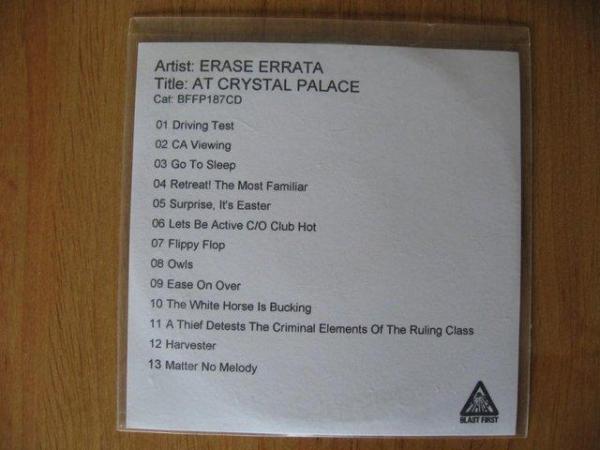 Image 3 of Erase Errata – At Crystal Palace – CD Album – Disc ONLY - Bl