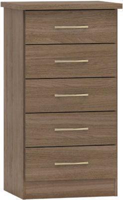 Image 1 of Nevada 5 drawer narrow chest in rustic oak