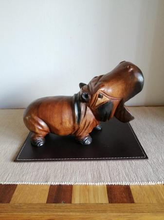 Image 3 of Wooden carved hippopotamus sculpture figurine statue