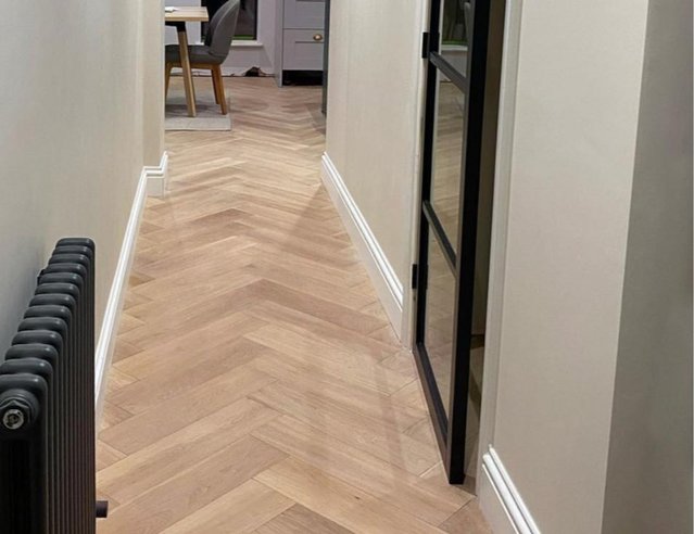Preview of the first image of Painswick Shortbread Engineered Oak Herringbone Flooring.