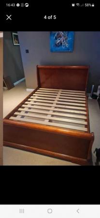 Image 3 of Solid wooden Oak sleigh double bed frame