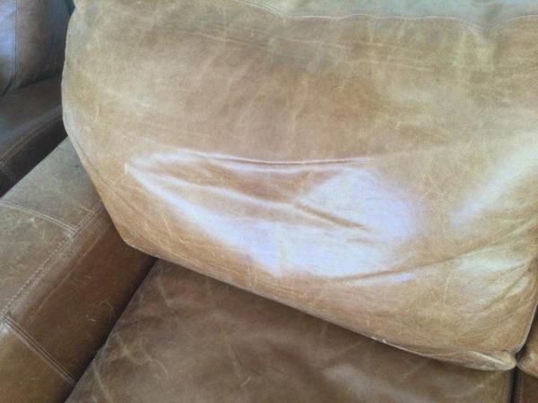 Image 2 of Distressed tan leather 2 seater sofa