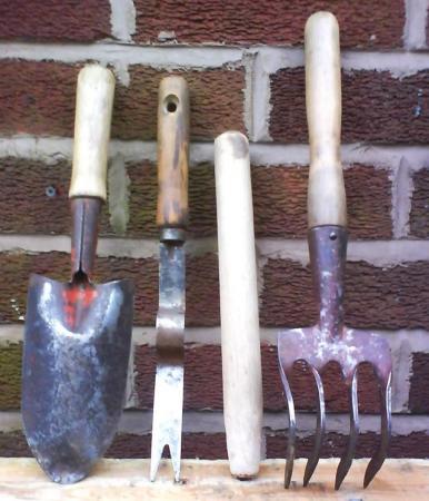 Image 1 of vintage  granddads hand garden tools.Rake fork-rare find.Tro
