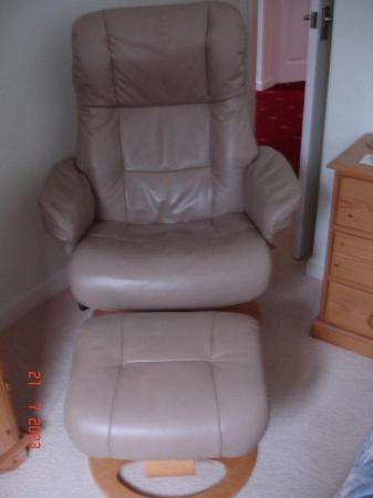 Image 2 of Leather Easy Chair and Foot Stool