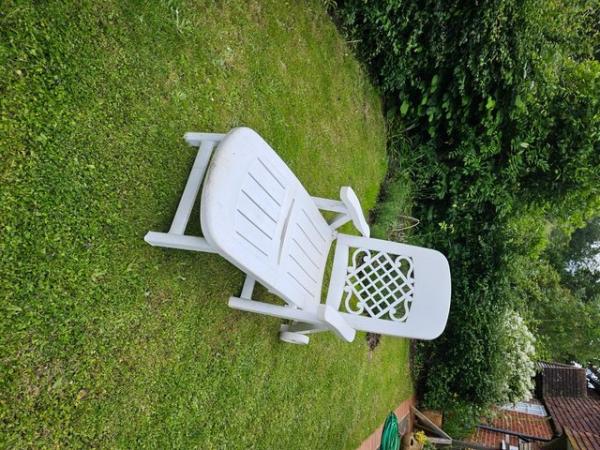 Image 1 of 2 x garden reclining sun lounger with red cushions