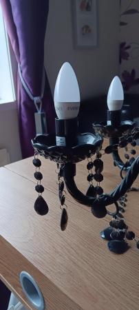 Image 3 of Black 5 arm chandelier with bulbs
