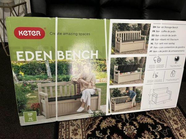 Image 3 of Keter Eden Bench Outdoor Storage Box Garden Furniture, Beige