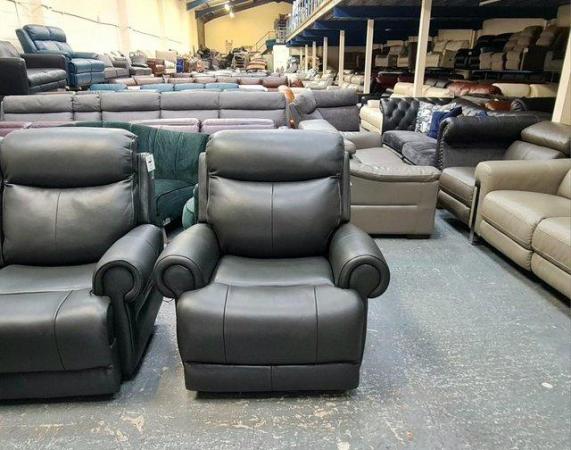 Image 3 of Benton dark grey electric 3 seater sofa, armchair and puffee