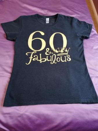 Image 2 of Black 60 T-shirt says 60 & Fabulous
