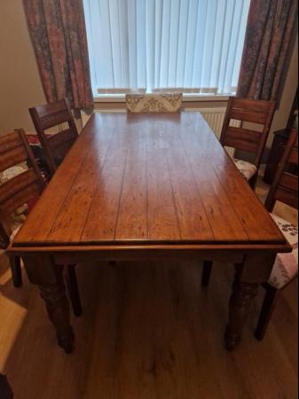 Image 2 of 6 chairLarge farmhouse solid wooden table and 4 woodenchairs