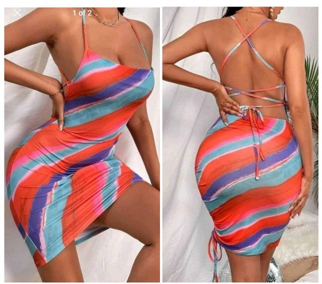 Preview of the first image of Size 8 bright backless dress.