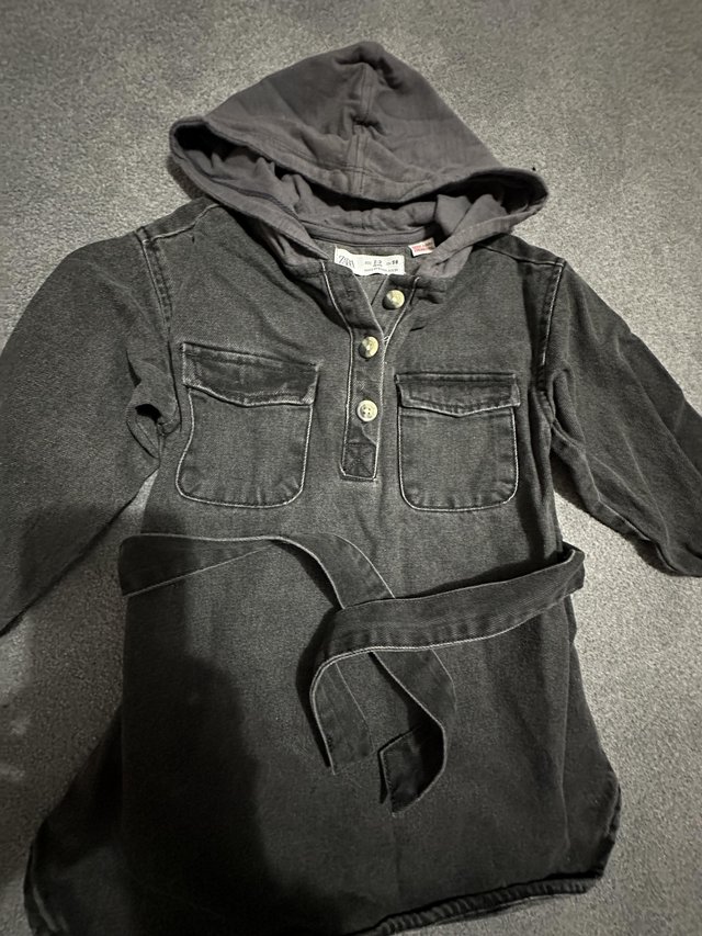 Preview of the first image of Zara Girls Dress Denim with hoodie black.