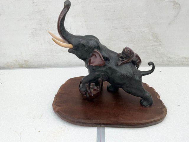 Preview of the first image of Antique Japanese Meiji Period Bronze Study Of An Elephant Fi.