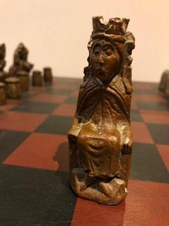 Image 3 of Antique Lewis style chess set with filled metal pieces
