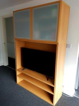 Image 5 of Striking IKEA TV and media storage unit with white glass doo