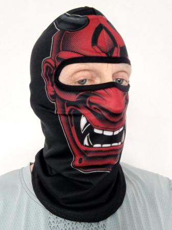 Image 2 of Red devil samurai face mask with FREE red baseball cap.