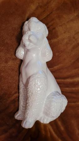 Image 3 of Large 14" Tall White Shiny smooth Ceramic Poodle Ornament Fi
