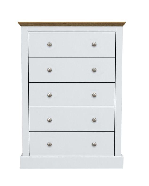 Preview of the first image of DEVON 5 DRAWER CHEST - WHITE & OAK  W 790 mm X H 1119 mm X D.